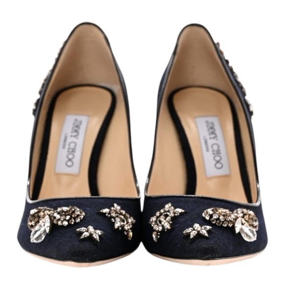 Jimmy Choo Crystal Embellished Romy 100 Flannel Pumps - Picture 3 of 10
